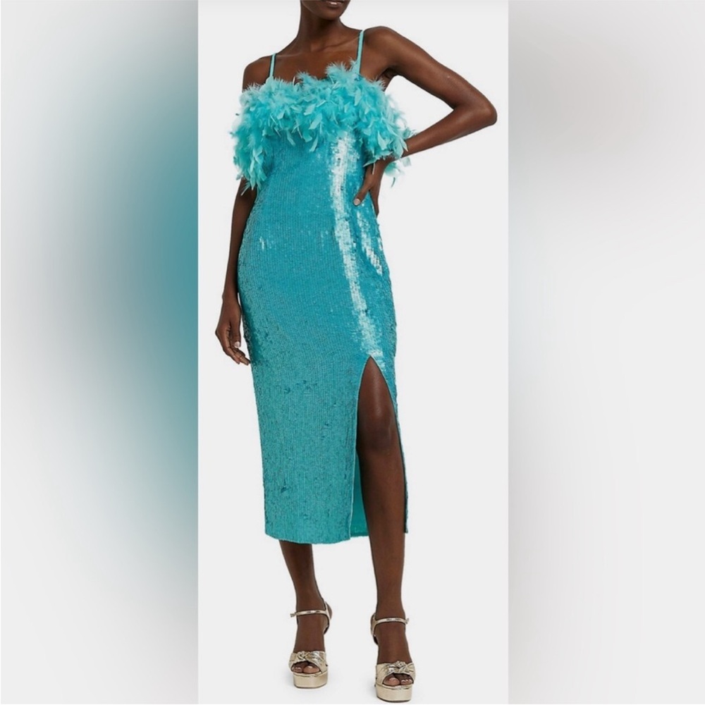 River Island Sequin & Feather Sqaureneck Midi Dress, sz US 6